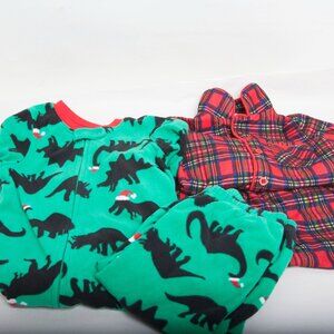 Baby Boy 18M Christmas Pajamas Lot – Carter’s Dino & Little Me 2 pc Plaid